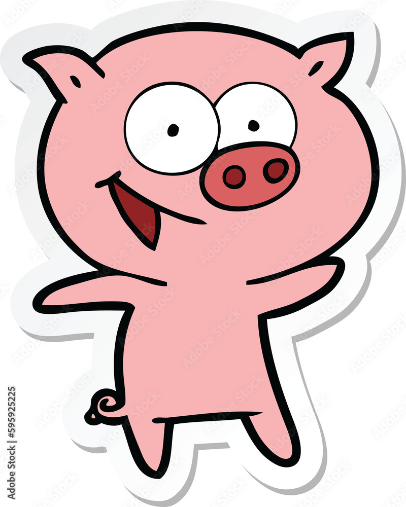 sticker of a cheerful pig cartoon sticker of a cheerful pig cartoon