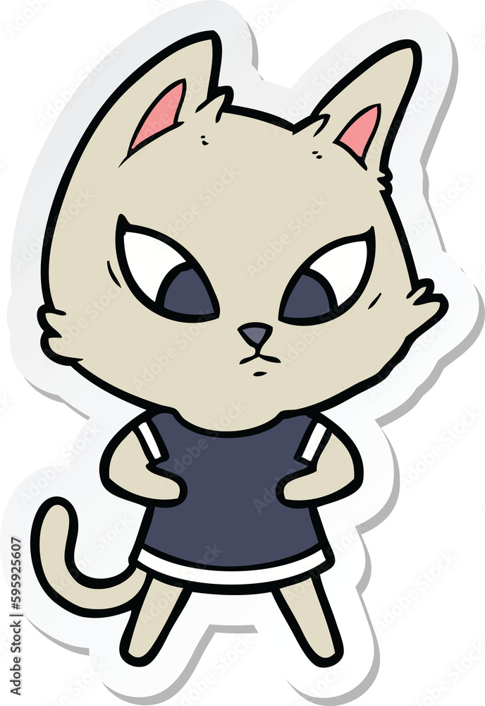 sticker of a confused cartoon cat in clothes sticker of a confused cartoon cat in clothes