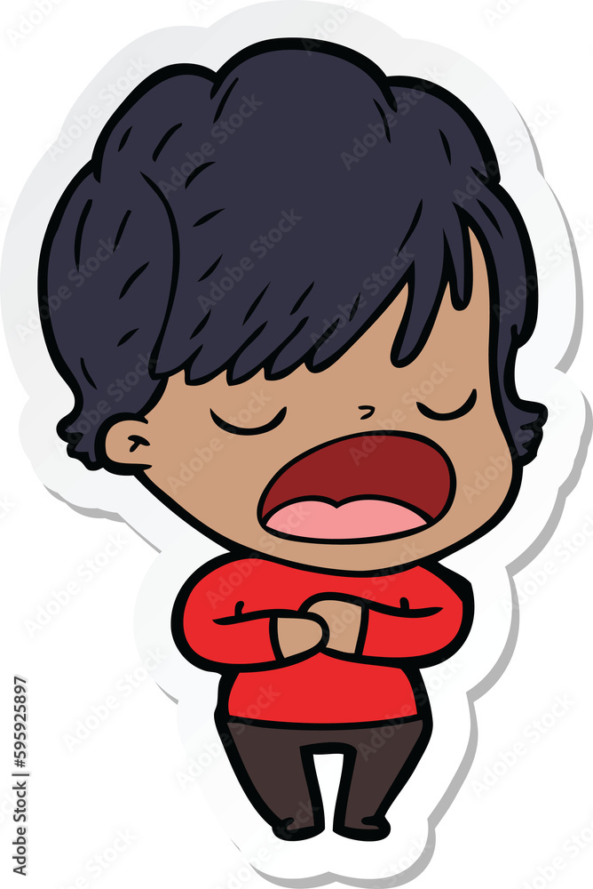 sticker of a cartoon woman talking sticker of a cartoon woman talking