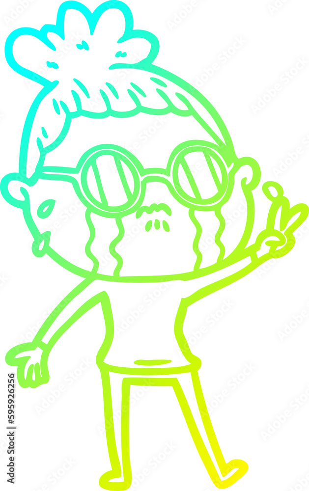 cold gradient line drawing of a cartoon crying woman wearing spectacles cold gradient line drawing of a cartoon crying woman wearing spectacles