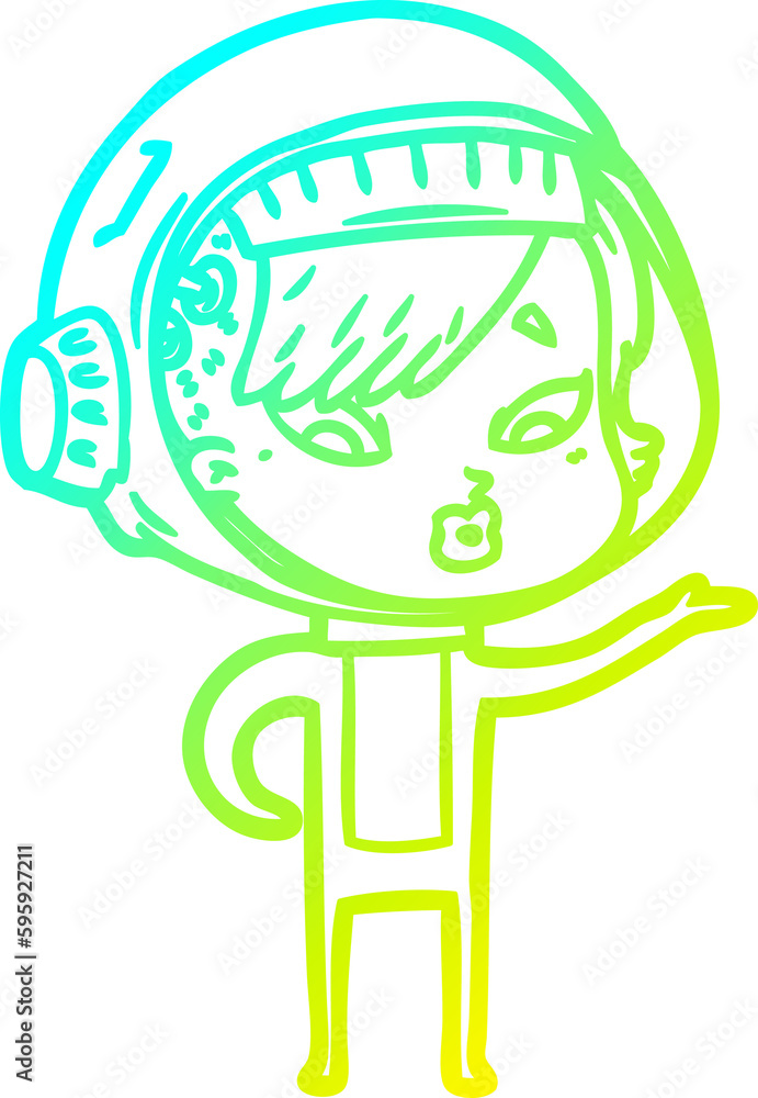 cold gradient line drawing of a cartoon astronaut woman cold gradient line drawing of a cartoon astronaut woman