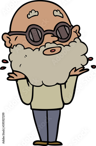 cartoon curious man with beard and sunglasses