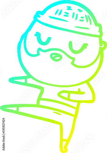cold gradient line drawing of a cartoon man with beard dancing