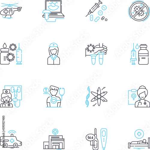 Clinical services linear icons set. Behavioral, Addiction, Diagnosis, Treatment, Psychiatry, Psychology, Counseling line vector and concept signs. Therapy,Assessment,Evaluation outline illustrations