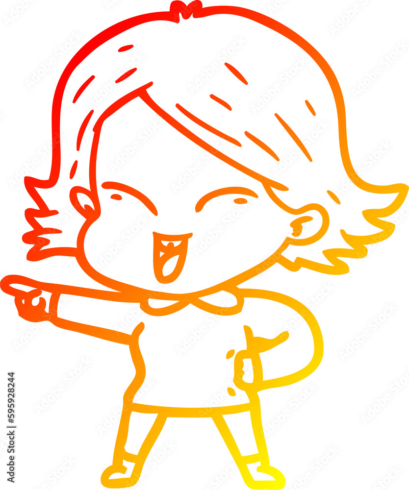 warm gradient line drawing of a happy cartoon girl warm gradient line drawing of a happy cartoon girl