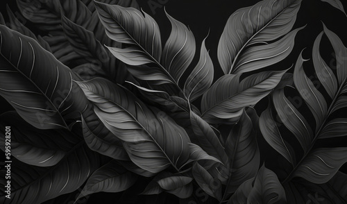 Black leaves botanical background. Generative AI