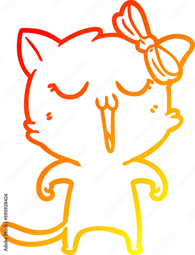 warm gradient line drawing of a cartoon cat warm gradient line drawing of a cartoon cat