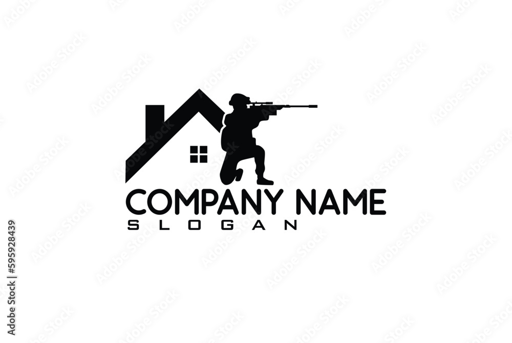 VETERAN HOME house people logo design, Real estate logo with army