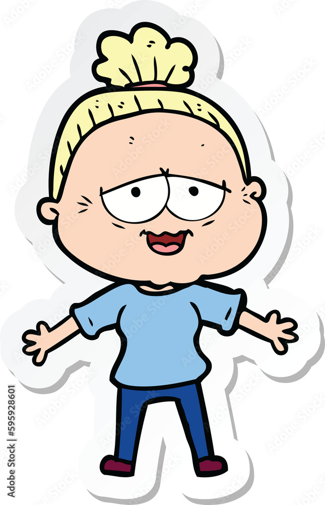 sticker of a cartoon happy old lady sticker of a cartoon happy old lady