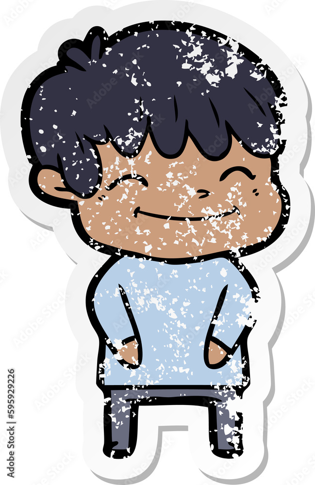 distressed sticker of a cartoon happy boy distressed sticker of a cartoon happy boy