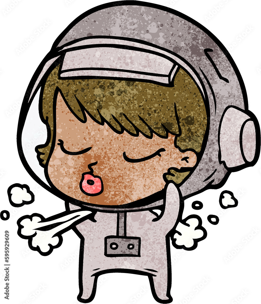 cartoon pretty astronaut girl taking off space helmet