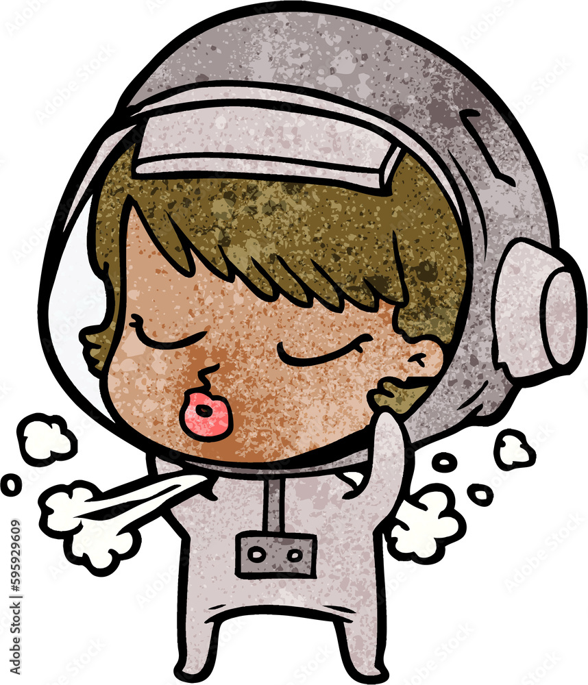 cartoon pretty astronaut girl taking off space helmet cartoon pretty astronaut girl taking off space helmet
