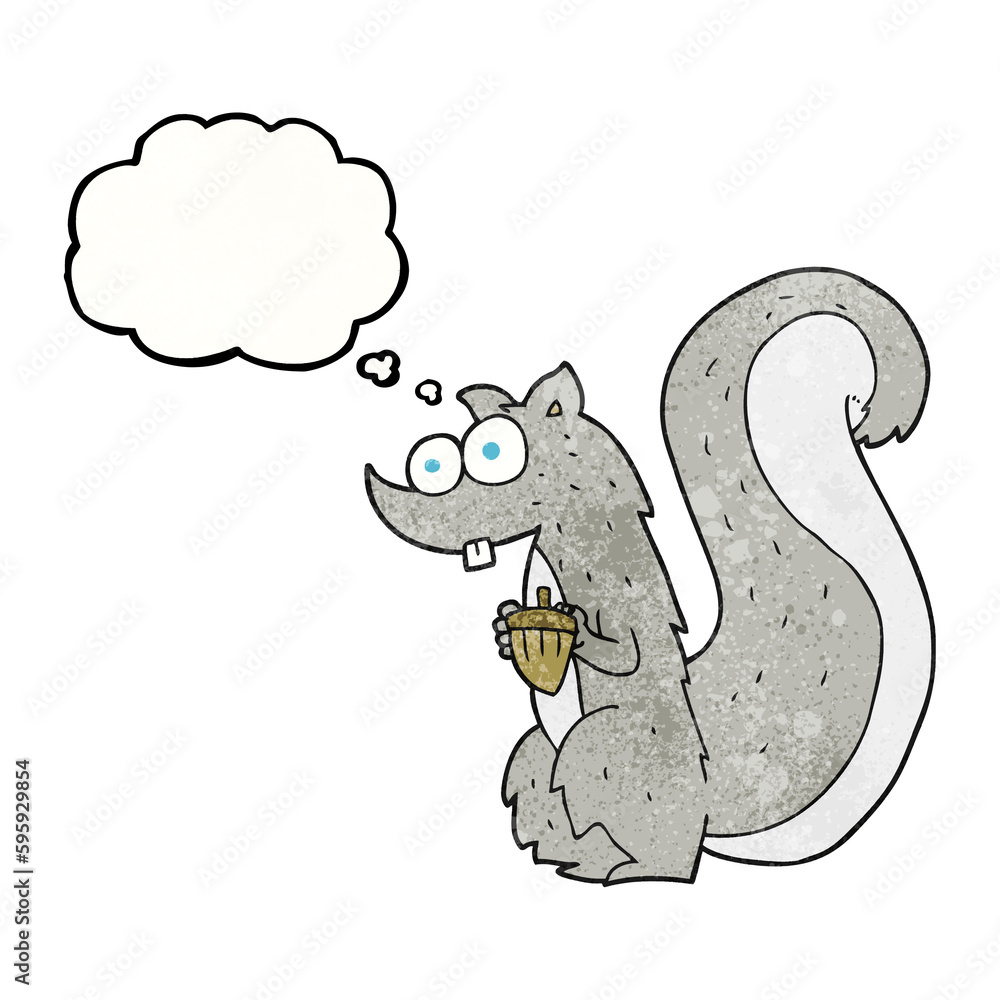 Fototapeta premium freehand drawn thought bubble textured cartoon squirrel with nut