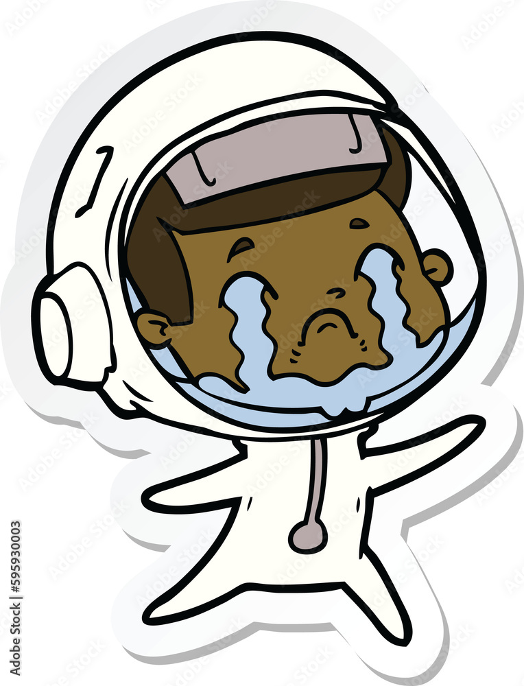 sticker of a cartoon crying astronaut sticker of a cartoon crying astronaut