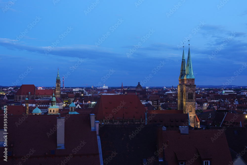 Obraz premium The panorama of Nuremberg from the city castle hill, Germany