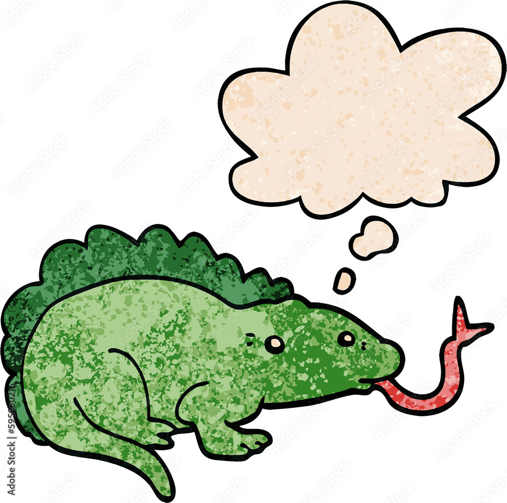 cartoon lizard with thought bubble in grunge texture style cartoon lizard with thought bubble in grunge texture style
