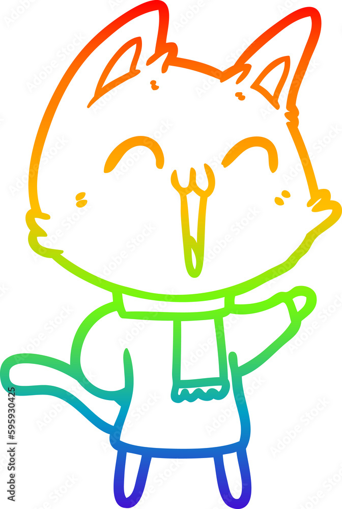 rainbow gradient line drawing of a happy cartoon cat rainbow gradient line drawing of a happy cartoon cat
