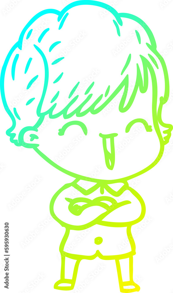 cold gradient line drawing of a cartoon laughing woman cold gradient line drawing of a cartoon laughing woman