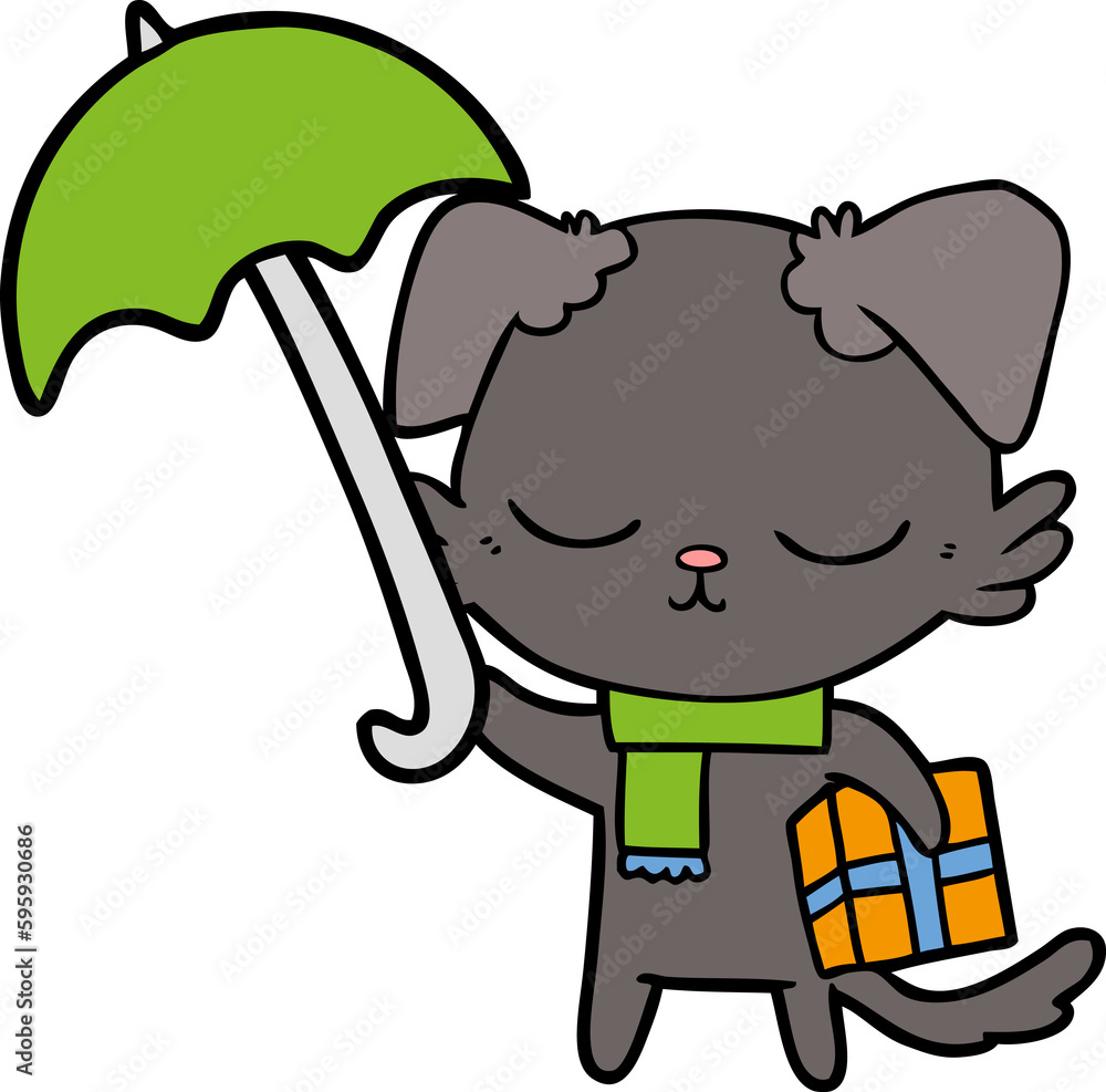cute cartoon dog with christmas present cute cartoon dog with christmas present