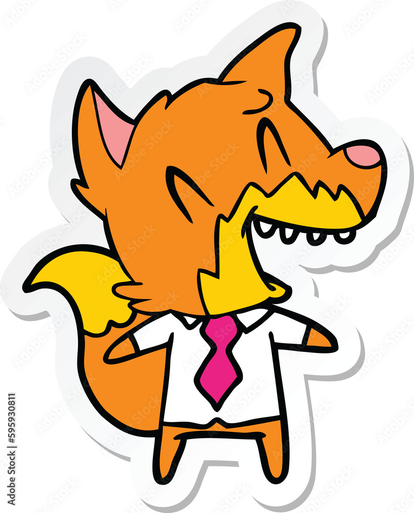 sticker of a laughing fox in shirt and tie sticker of a laughing fox in shirt and tie