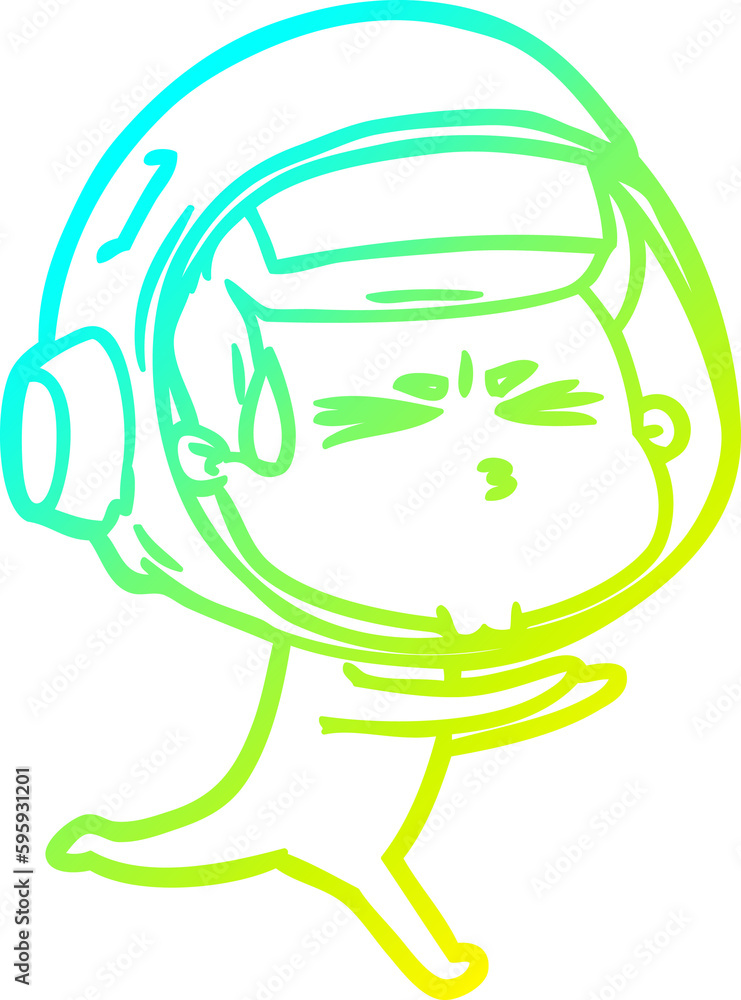 cold gradient line drawing of a cartoon stressed astronaut cold gradient line drawing of a cartoon stressed astronaut