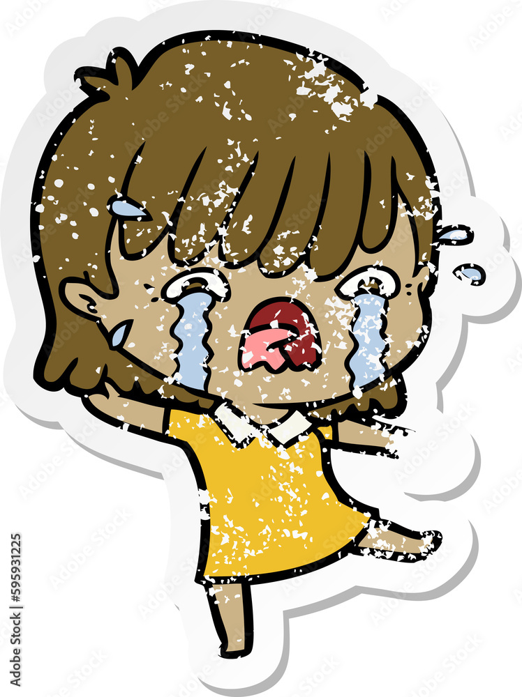 distressed sticker of a cartoon girl crying distressed sticker of a cartoon girl crying
