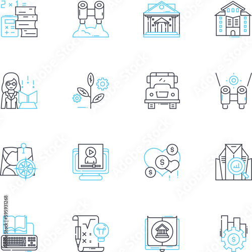 Knowledge thirst linear icons set. Curiosity, Learning, Understanding, Insight, Enquiry, Discovery, Inquisitiveness line vector and concept signs. Scholarship,Education,Wisdom outline illustrations