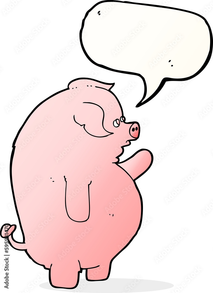 Obraz premium cartoon fat pig with speech bubble