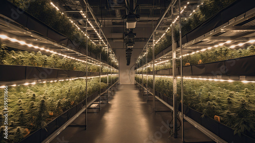 Indoor Marijuana Farming at a Modern Facility Generative AI Photo