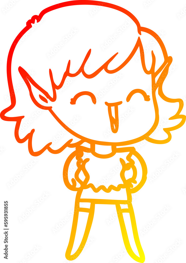 warm gradient line drawing of a cartoon elf girl warm gradient line drawing of a cartoon elf girl