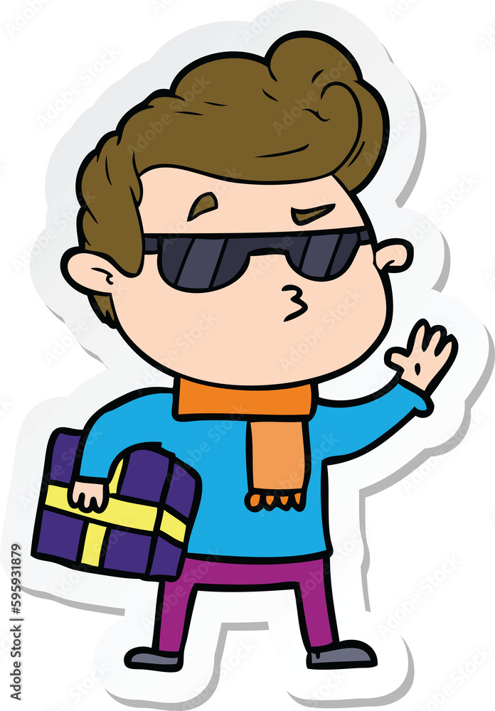 sticker of a cartoon cool guy sticker of a cartoon cool guy