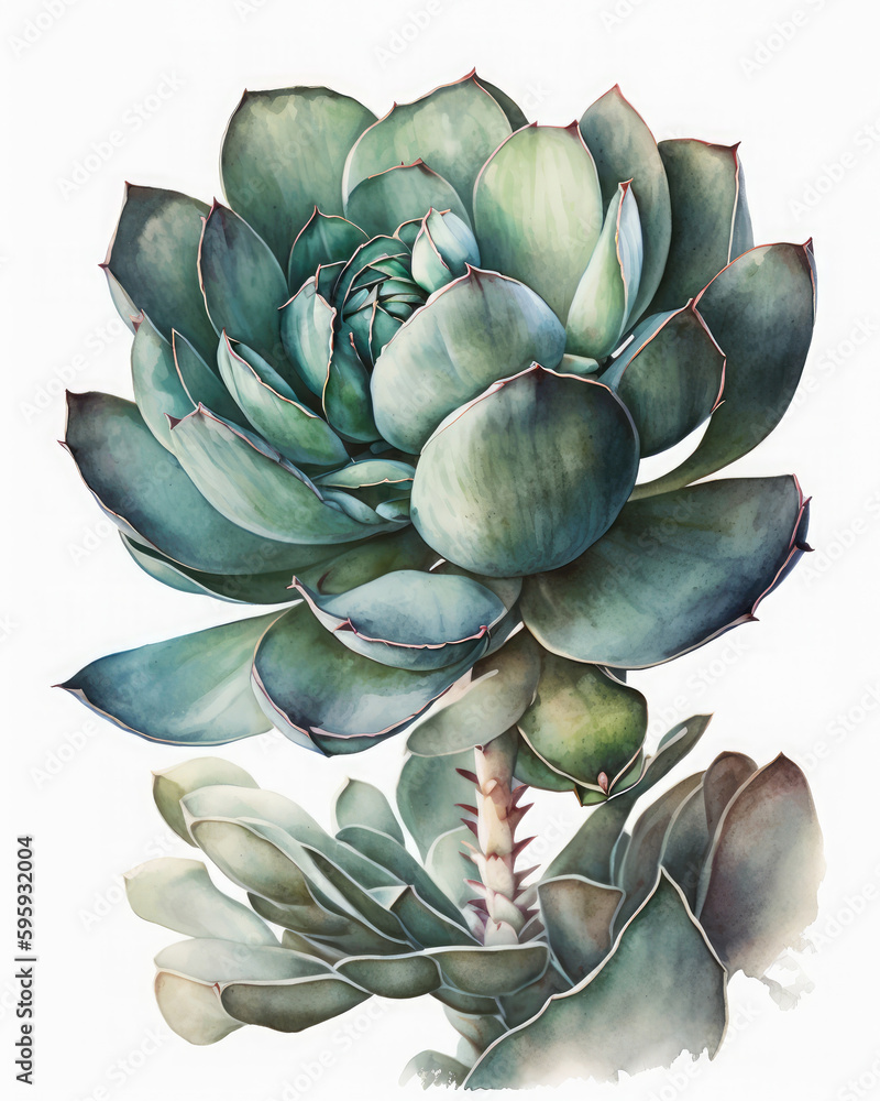 Fototapeta premium Echeveria succulent on a white background. Generative AI