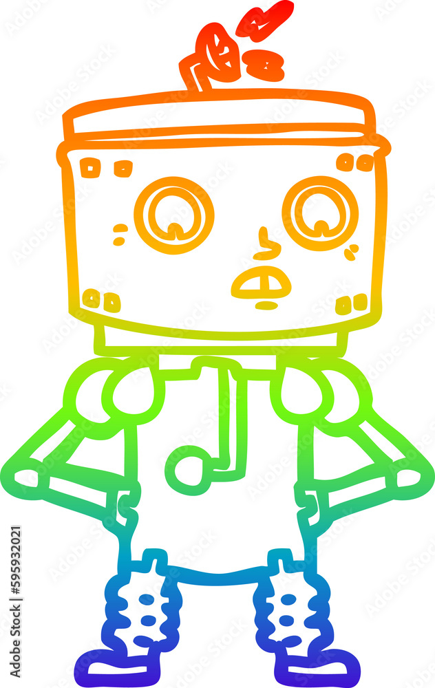 rainbow gradient line drawing of a cartoon robot with hands on hips rainbow gradient line drawing of a cartoon robot with hands on hips