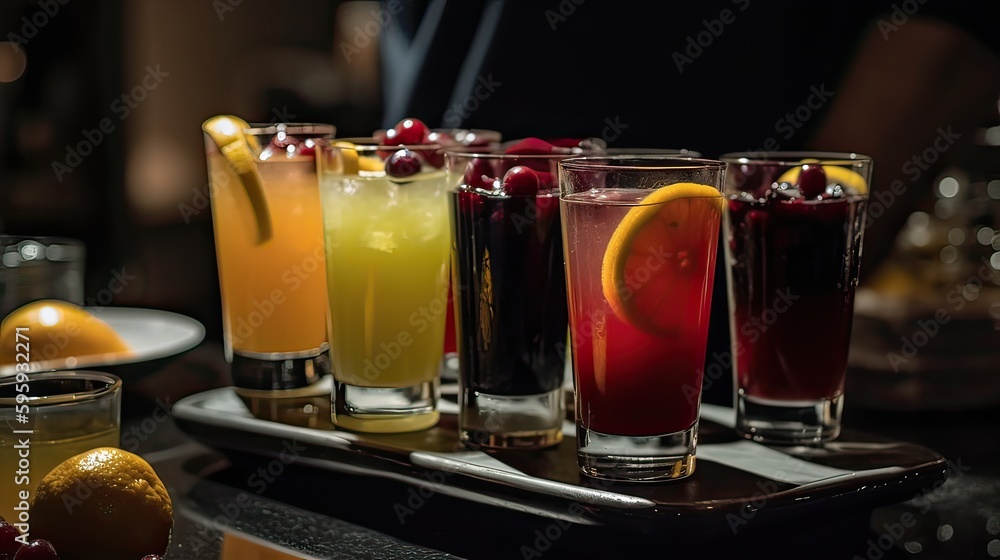 a set of cocktails on a tray.Created with generative technology. a set of cocktails on a tray.Created with generative technology.