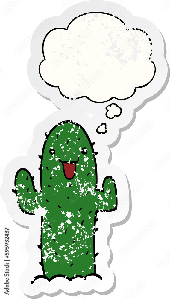 cartoon cactus with thought bubble as a distressed worn sticker cartoon cactus with thought bubble as a distressed worn sticker