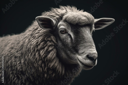 An isolated illustration of a sheep that has been engraved. Generative AI © Adelais