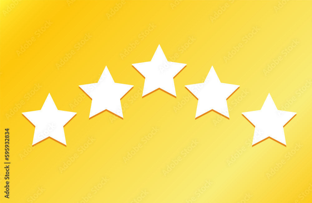 Five stars icon. Stars rating review icon on yellow background. Vector illustration Five stars icon. Stars rating review icon on yellow background. Vector illustration