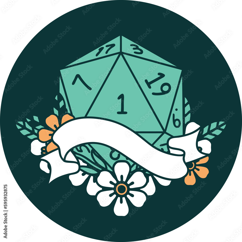 icon of natural one d20 dice roll icon of natural one d20 dice roll