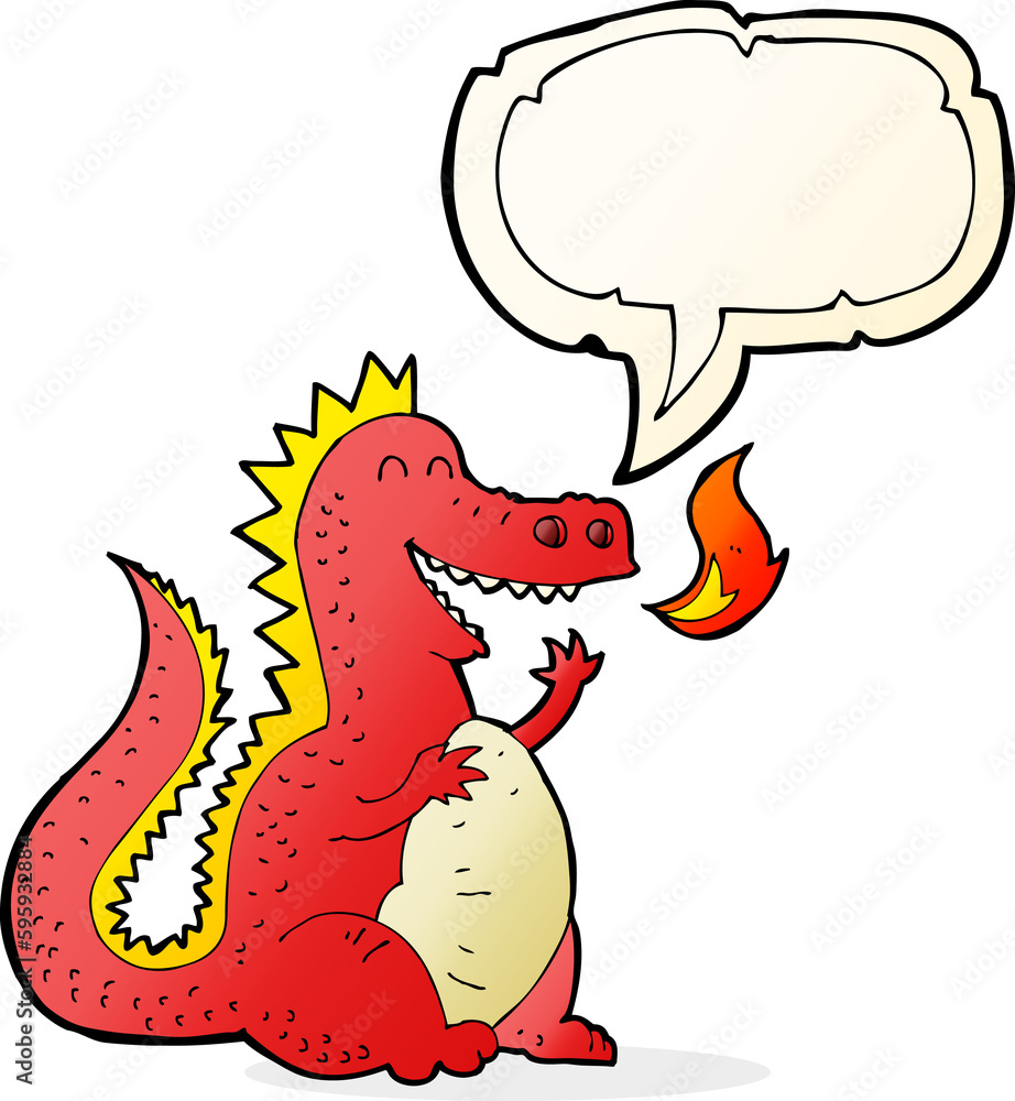 cartoon fire breathing dragon with speech bubble cartoon fire breathing dragon with speech bubble