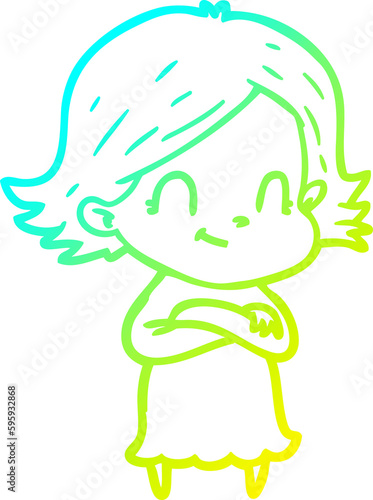 cold gradient line drawing of a cartoon friendly girl