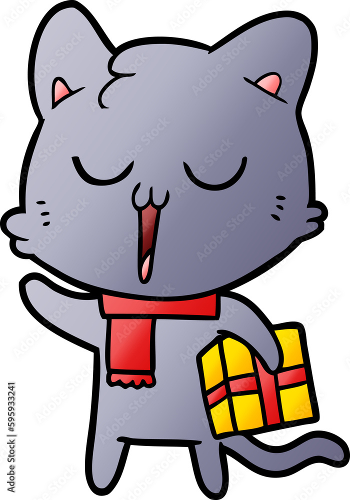 Obraz premium cartoon cat with gift