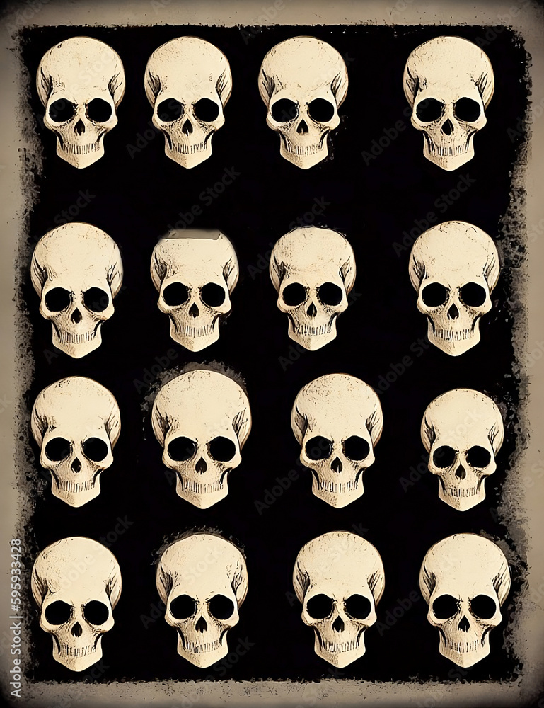 Set of vintage skulls on a dark background. Seamless vector pattern. Generative AI