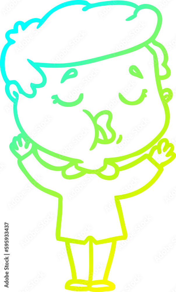 cold gradient line drawing of a cartoon man talking