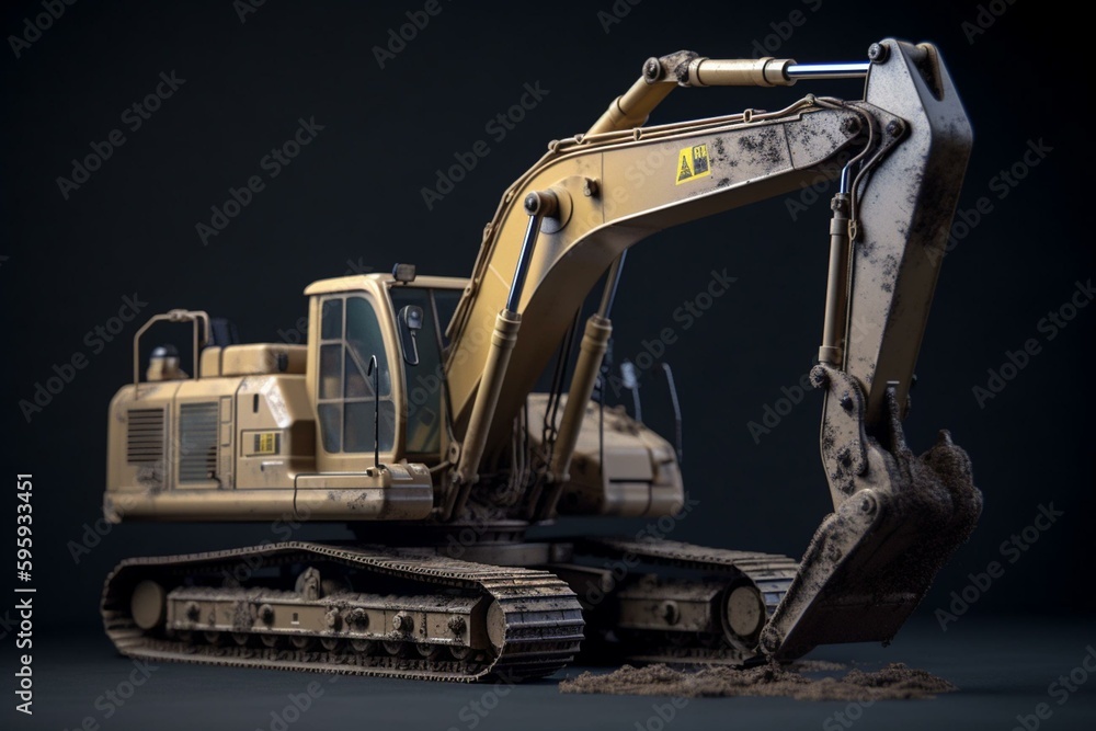 3D model of excavator and loader working on gray background with shadow. Generative AI