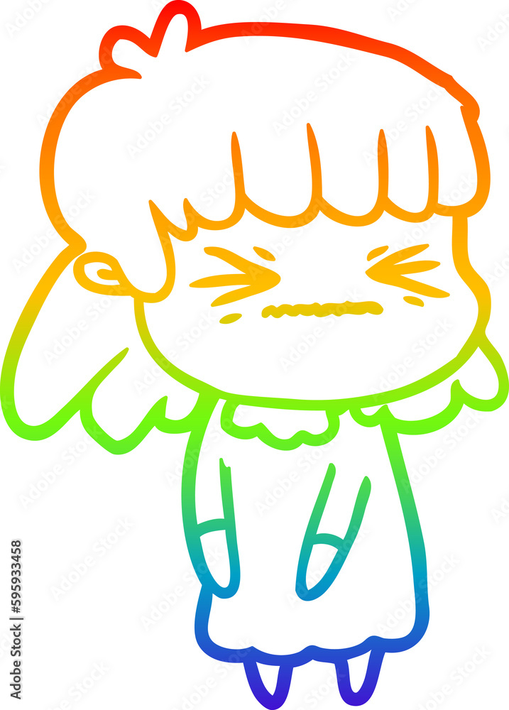 rainbow gradient line drawing of a cartoon angry girl rainbow gradient line drawing of a cartoon angry girl
