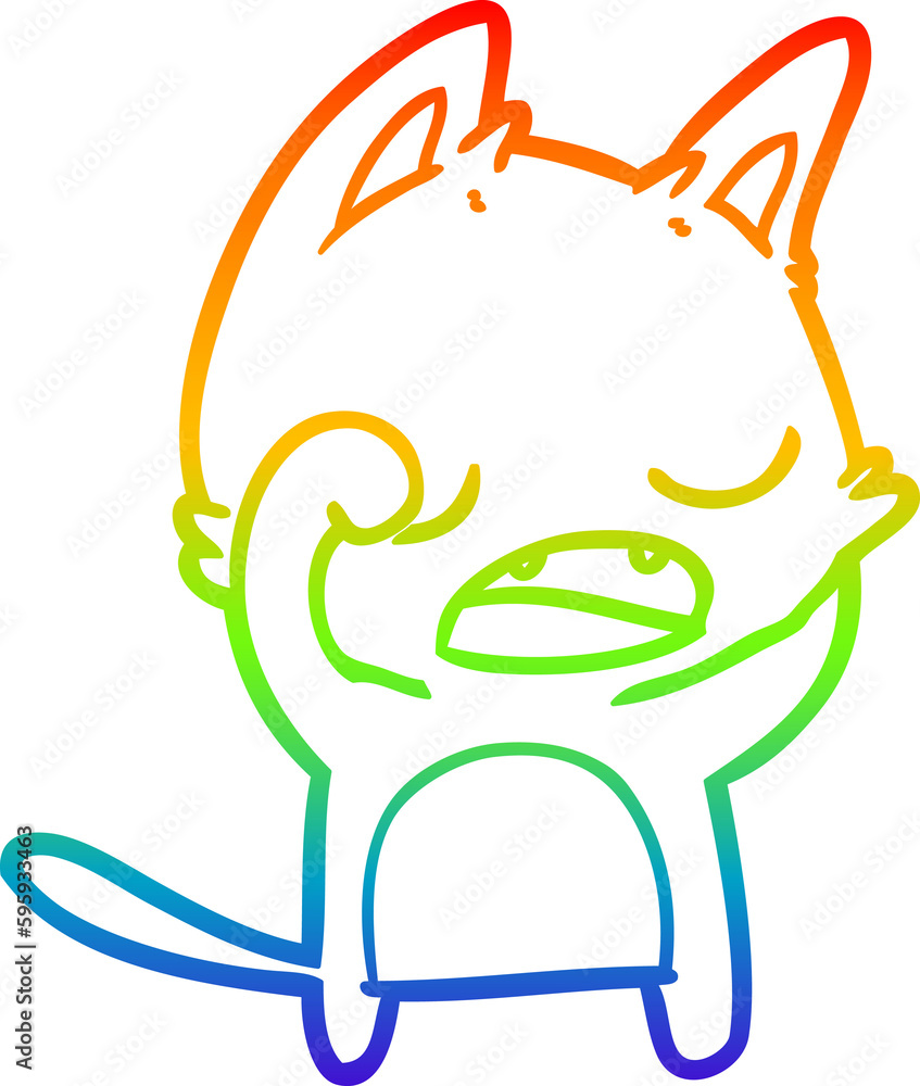 Obraz premium rainbow gradient line drawing of a talking cat cartoon