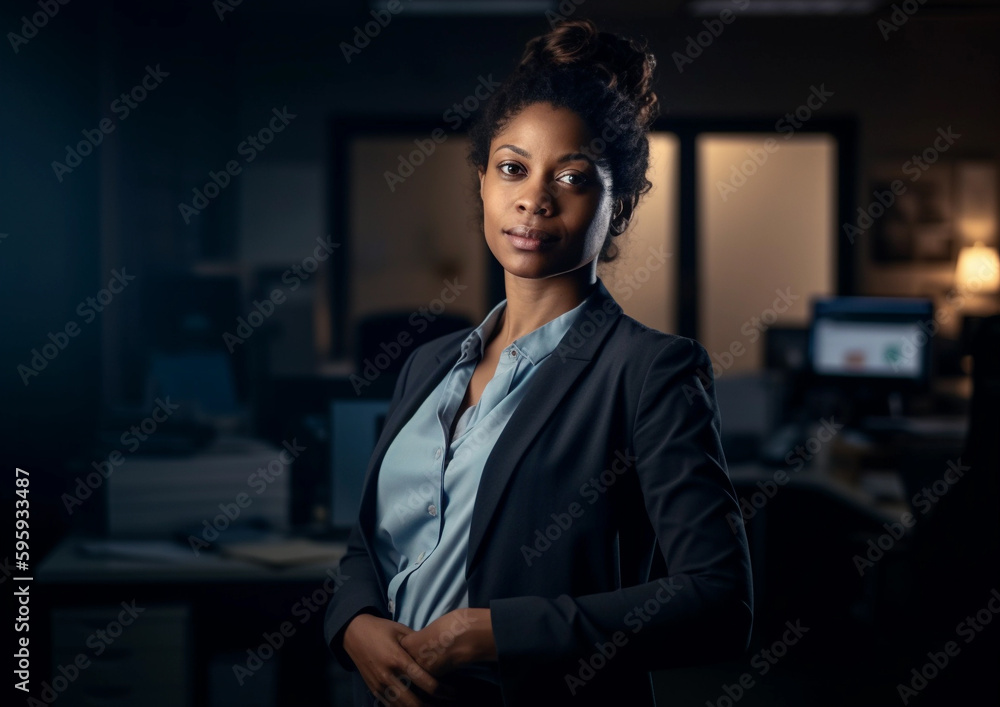 Environmental portrait of woman in office environment, Generative AI Environmental portrait of woman in office environment, Generative AI