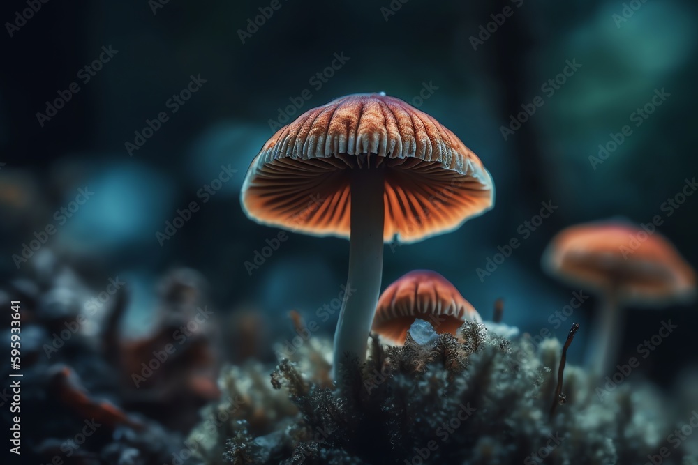 Fototapeta premium A vividly colorful, close up shot of psilocybin, the magic mushroom. Generative AI