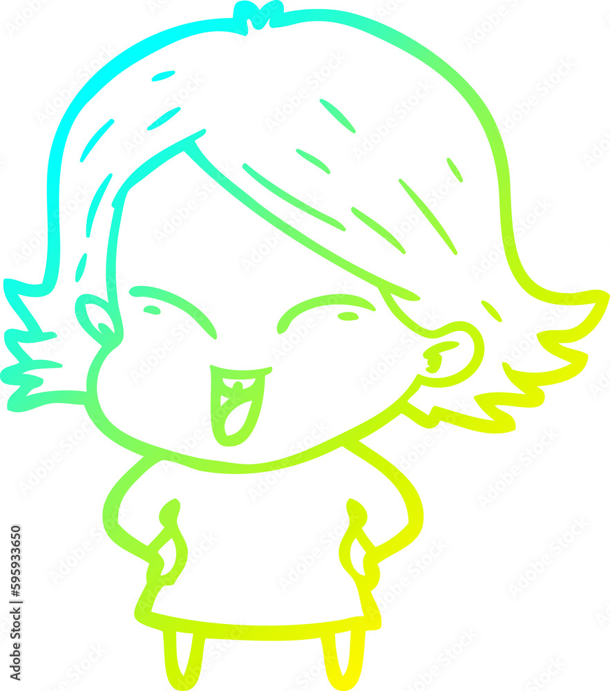 cold gradient line drawing of a happy cartoon girl cold gradient line drawing of a happy cartoon girl
