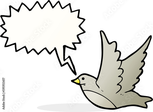 cartoon flying bird with speech bubble © lineartestpilot